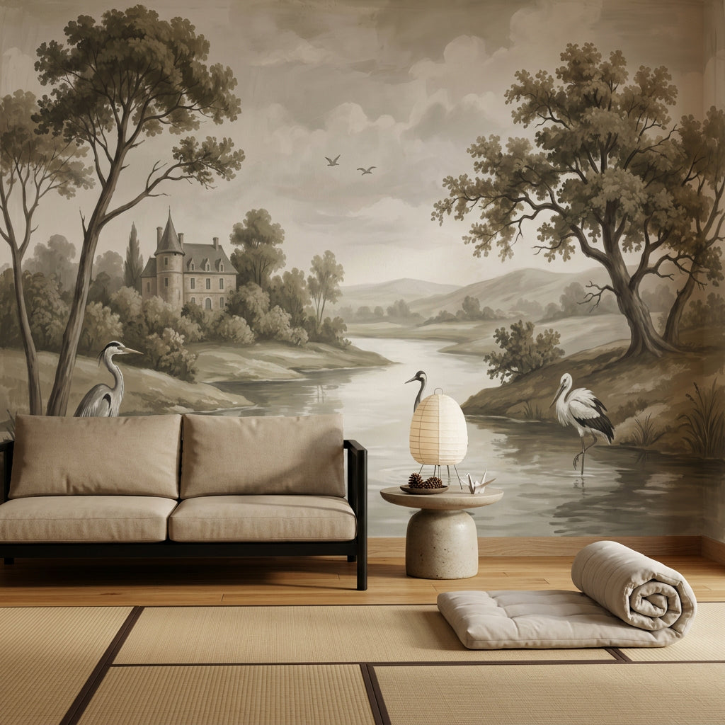 Gri Nehir Manzaralı Poster Duvar Kağıdı Klasik Salon