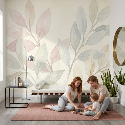 Pastel Yaprak Desenli Poster Duvar Kağıdı Modern Salon Dekoru