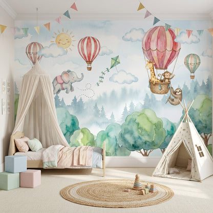 Balonlu Hayvanlar Poster Duvar Kağıdı Pastel Çocuk Odası