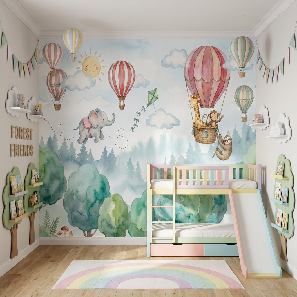 Balonlu Hayvanlar Poster Duvar Kağıdı Pastel Çocuk Odası