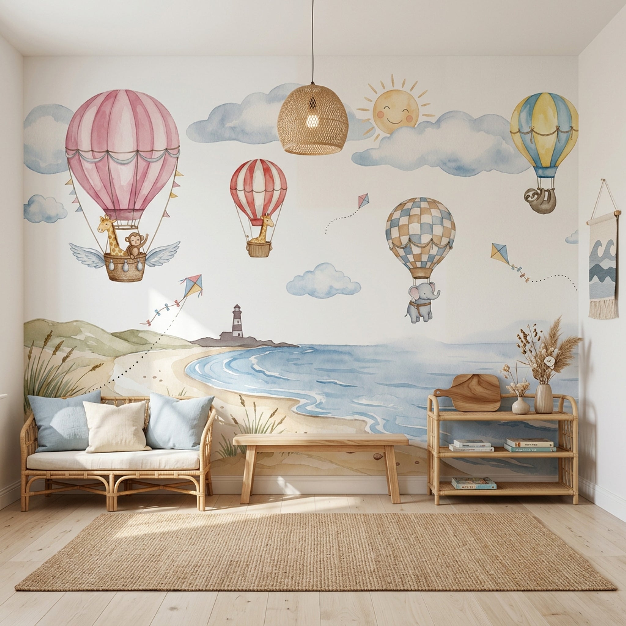 Sıcak Hava Balonlu Poster Duvar Kağıdı Çocuk Odası Pastel