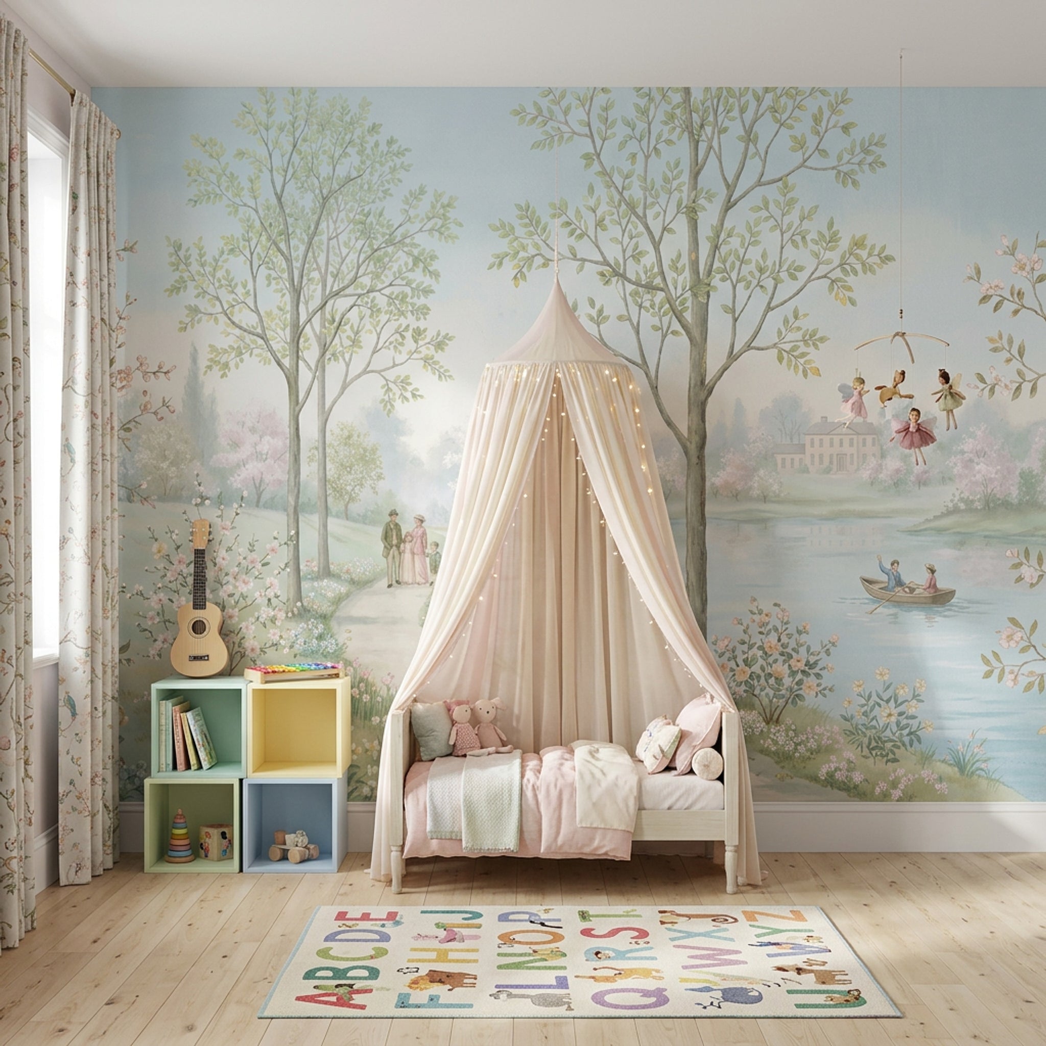 Pastel Bahar Manzaralı Poster Duvar Kağıdı Yeşil Salon Dekoru