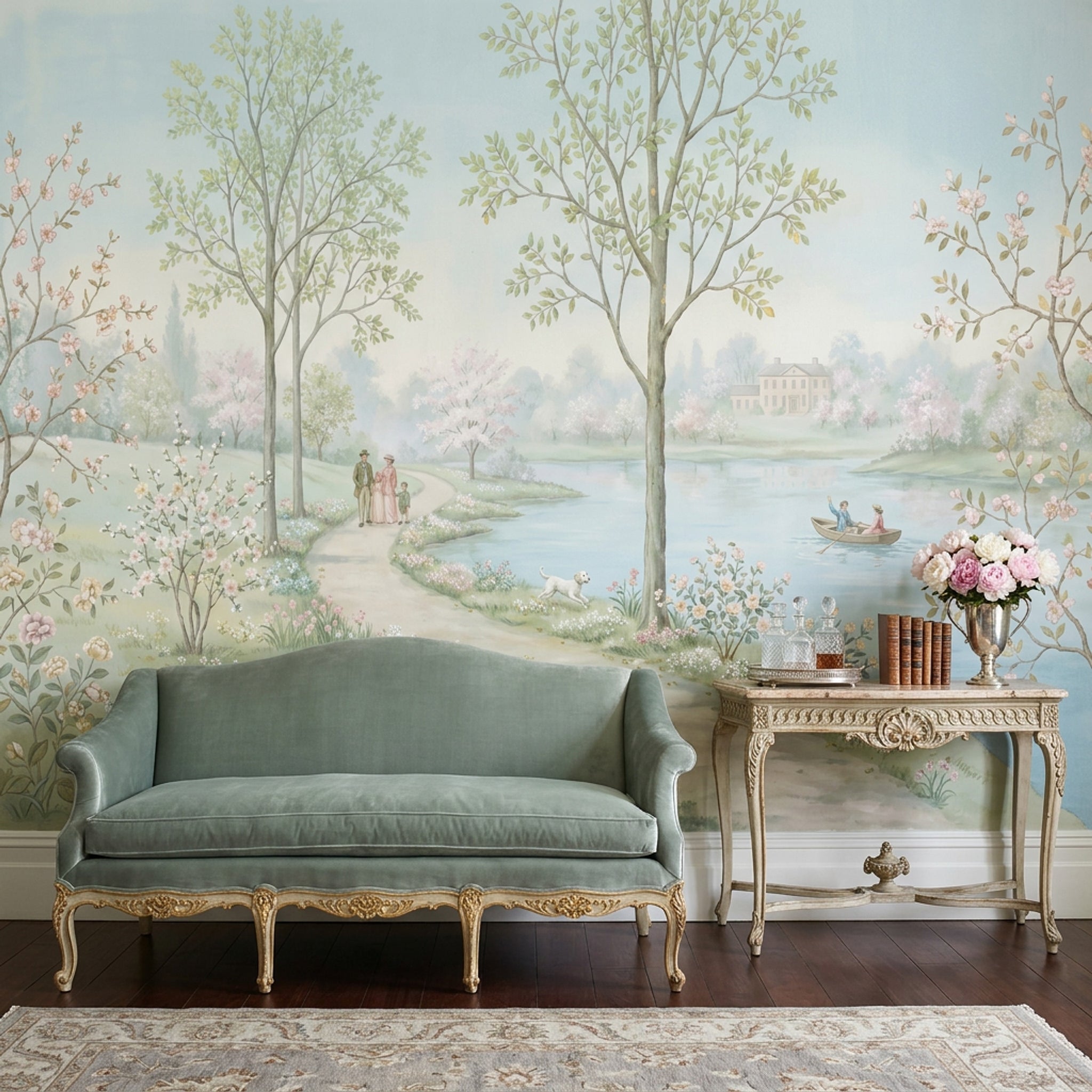 Pastel Bahar Manzaralı Poster Duvar Kağıdı Yeşil Salon Dekoru