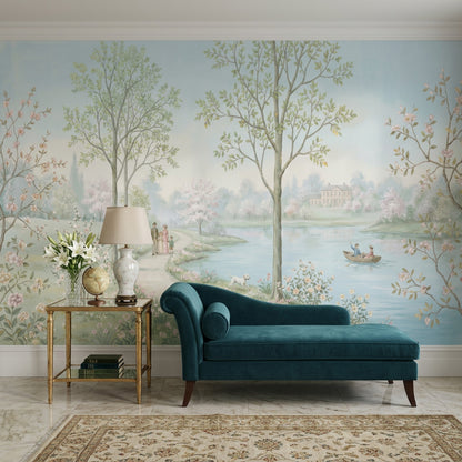 Pastel Bahar Manzaralı Poster Duvar Kağıdı Yeşil Salon Dekoru