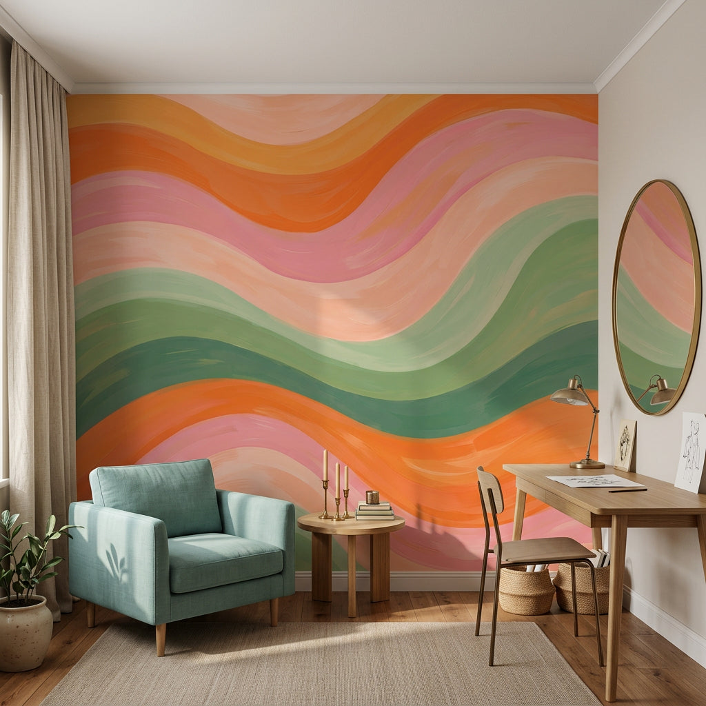 Dalgalı Renk Şeritli Poster Duvar Kağıdı Pastel Çocuk Odası