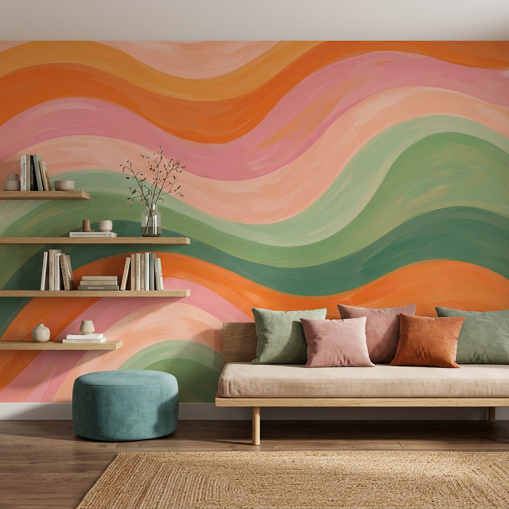 Dalgalı Renk Şeritli Poster Duvar Kağıdı Pastel Çocuk Odası