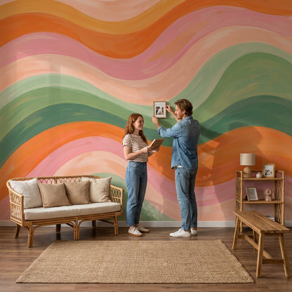Dalgalı Renk Şeritli Poster Duvar Kağıdı Pastel Çocuk Odası