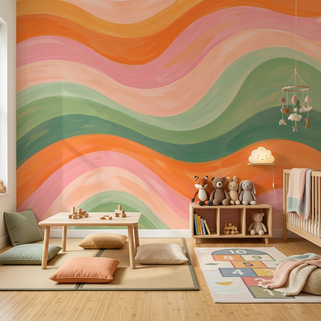 Dalgalı Renk Şeritli Poster Duvar Kağıdı Pastel Çocuk Odası