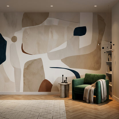 Soyut Geometrik Poster Duvar Kağıdı Bej Tonlu Salon Duvarı