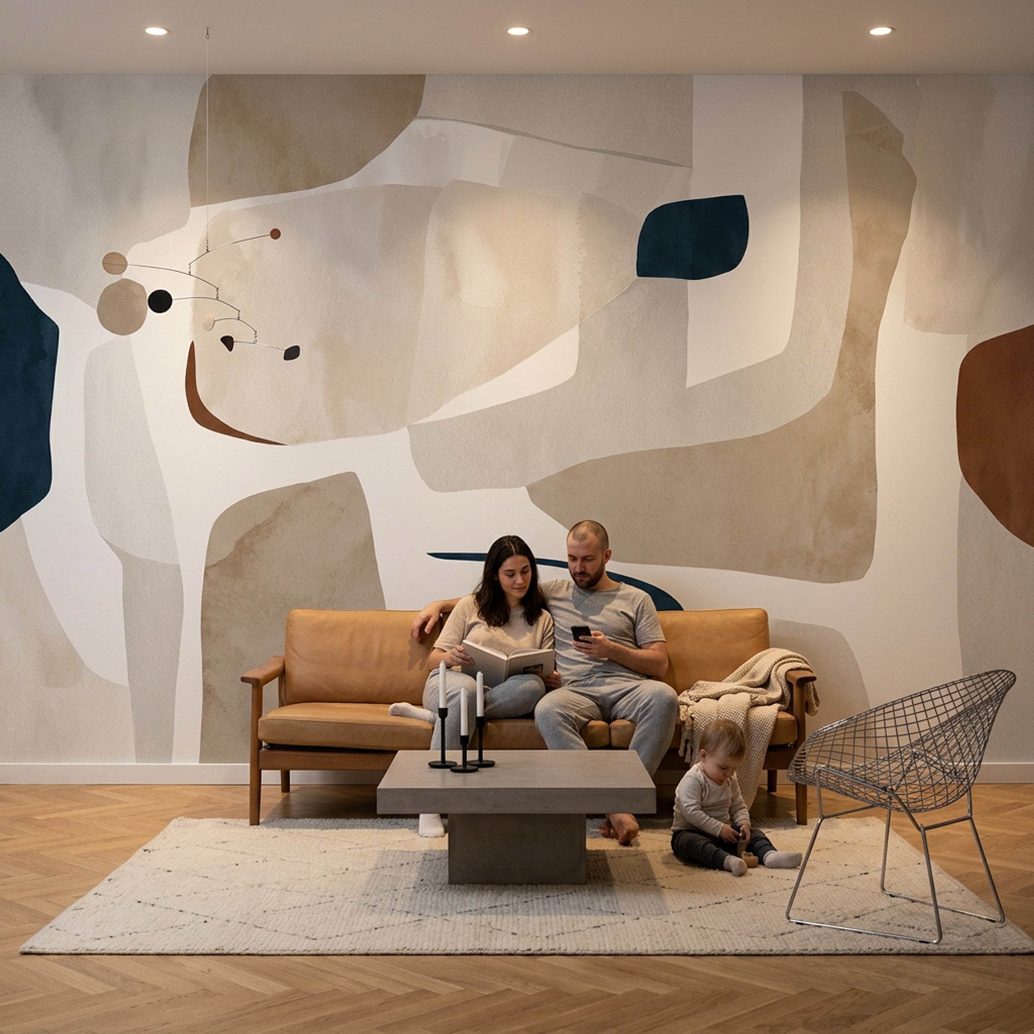Soyut Geometrik Poster Duvar Kağıdı Bej Tonlu Salon Duvarı