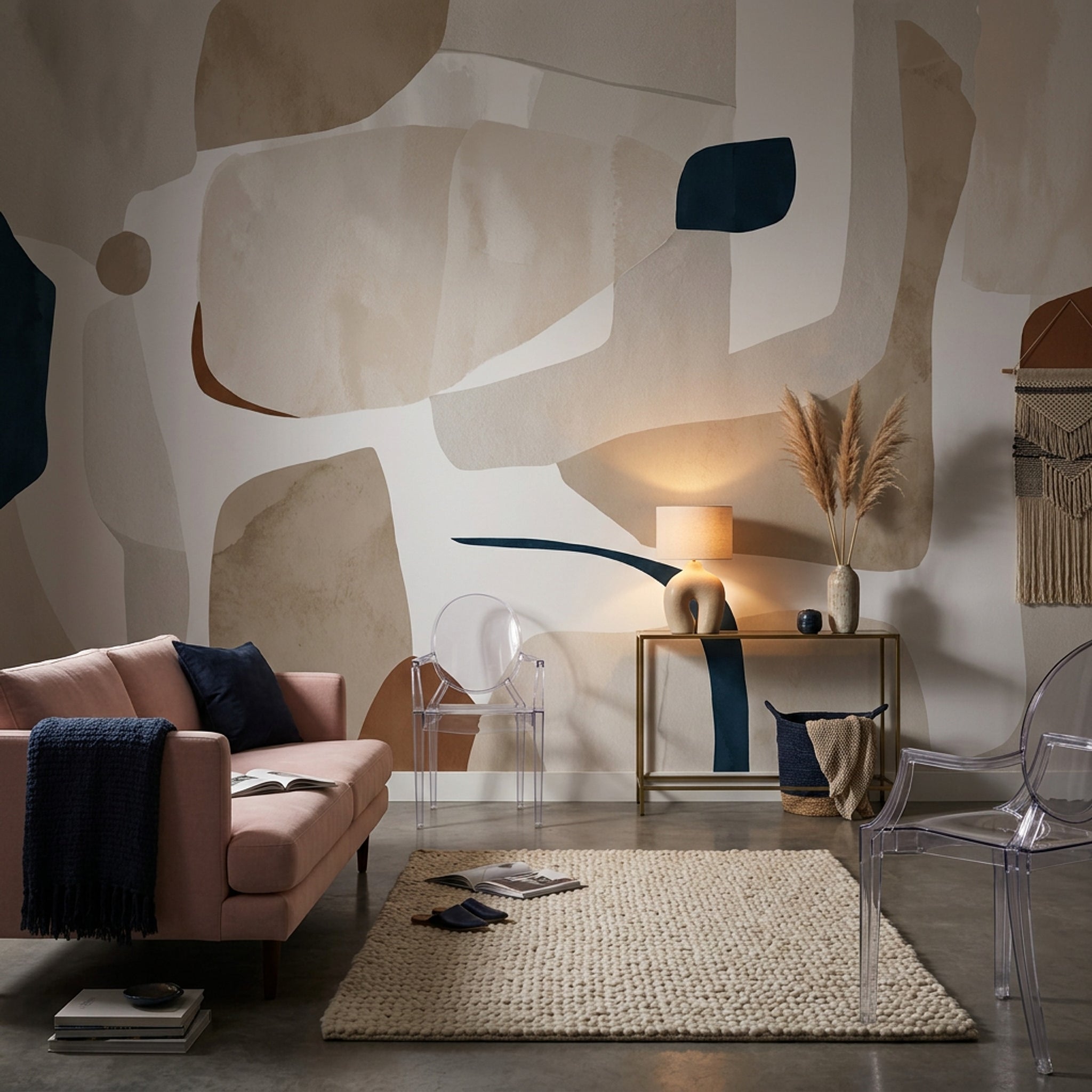 Soyut Geometrik Poster Duvar Kağıdı Bej Tonlu Salon Duvarı