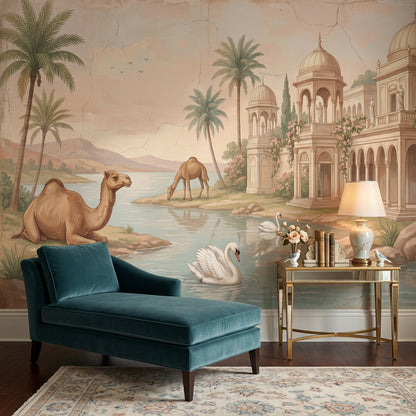 Develi Saray Manzaralı Poster Duvar Kağıdı Bej Pastel Salon