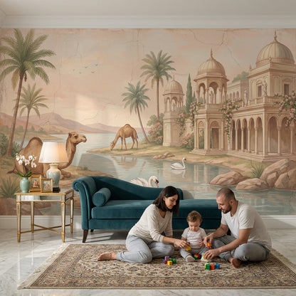 Develi Saray Manzaralı Poster Duvar Kağıdı Bej Pastel Salon