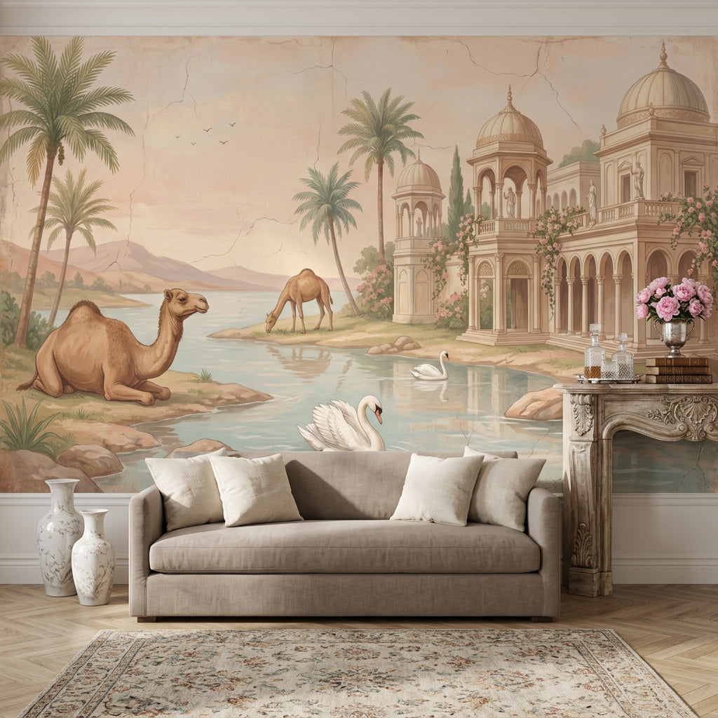 Develi Saray Manzaralı Poster Duvar Kağıdı Bej Pastel Salon