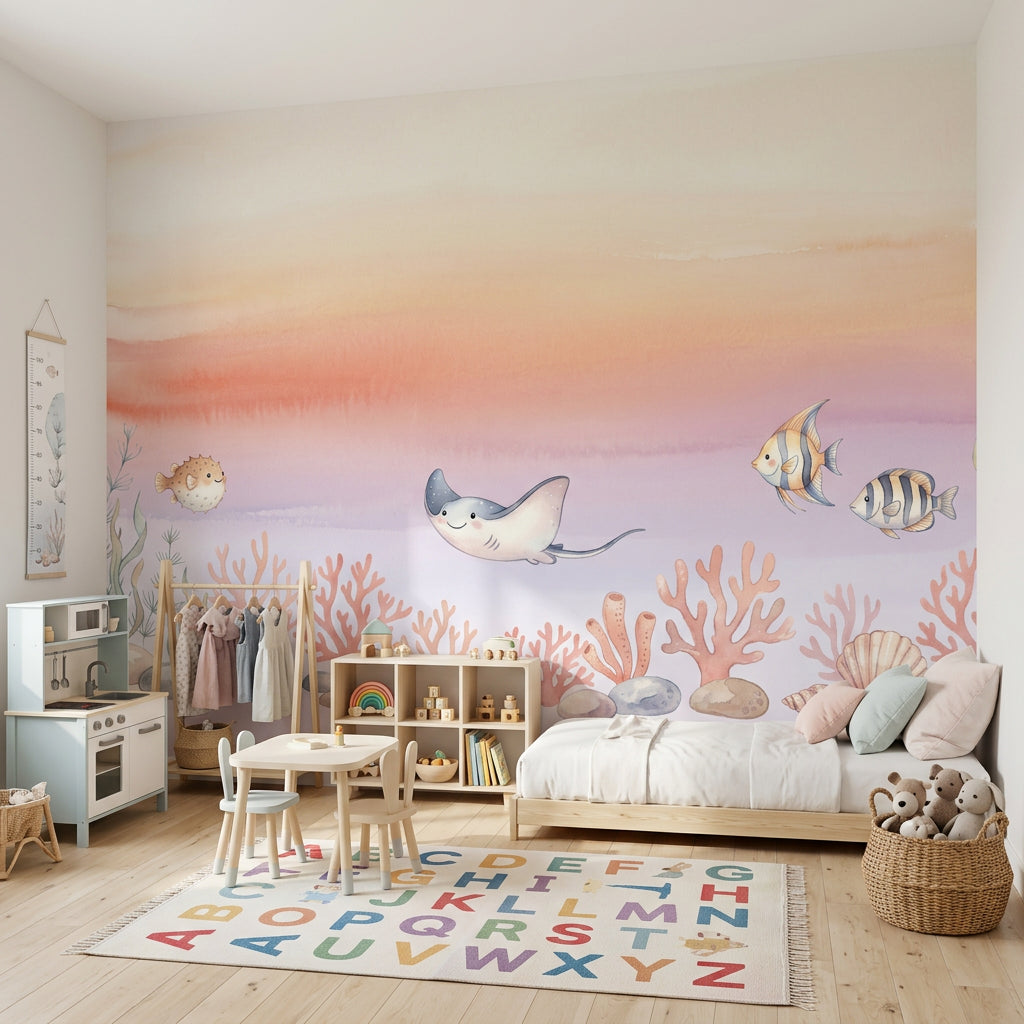 Deniz Altı Balıklı Poster Duvar Kağıdı Pastel Çocuk Odası