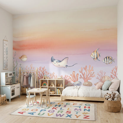 Deniz Altı Balıklı Poster Duvar Kağıdı Pastel Çocuk Odası