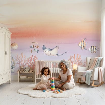 Deniz Altı Balıklı Poster Duvar Kağıdı Pastel Çocuk Odası