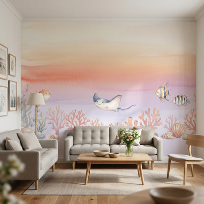 Deniz Altı Balıklı Poster Duvar Kağıdı Pastel Çocuk Odası