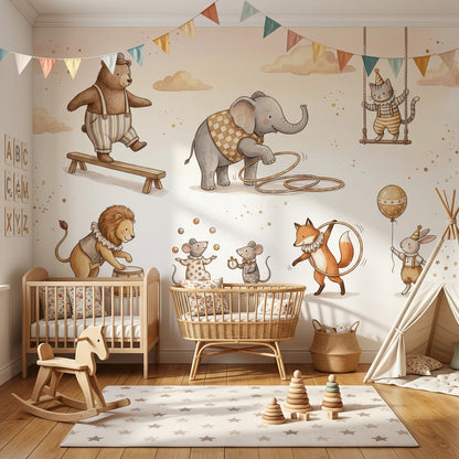 Sirk Hayvanları Poster Duvar Kağıdı Pastel Çocuk Odası