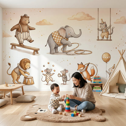 Sirk Hayvanları Poster Duvar Kağıdı Pastel Çocuk Odası