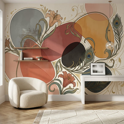 Art Deco Tavus Kuşu Poster Duvar Kağıdı Terracotta Salon