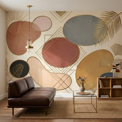 Geometrik Soyut Poster Duvar Kağıdı Bej Salon Duvar Dekoru