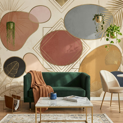 Geometrik Soyut Poster Duvar Kağıdı Bej Salon Duvar Dekoru