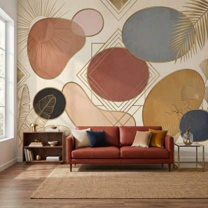 Geometrik Soyut Poster Duvar Kağıdı Bej Salon Duvar Dekoru