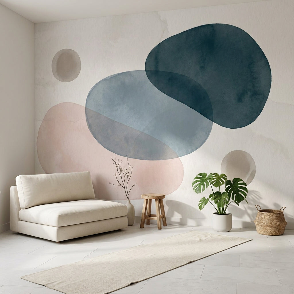 Soyut Geometrik Poster Duvar Kağıdı Lacivert Pudra Modern Salon