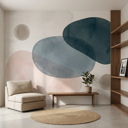 Soyut Geometrik Poster Duvar Kağıdı Lacivert Pudra Modern Salon