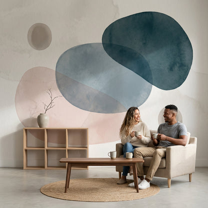 Soyut Geometrik Poster Duvar Kağıdı Lacivert Pudra Modern Salon