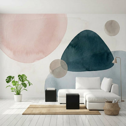 Soyut Geometrik Poster Duvar Kağıdı Lacivert Pudra Salon