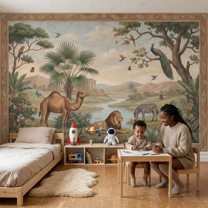 Safari Hayvanlı Poster Duvar Kağıdı Klasik Panoramik Duvar Dekoru