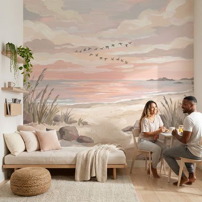 Gün Batımı Sahil Manzaralı Poster Duvar Kağıdı Pastel Salon