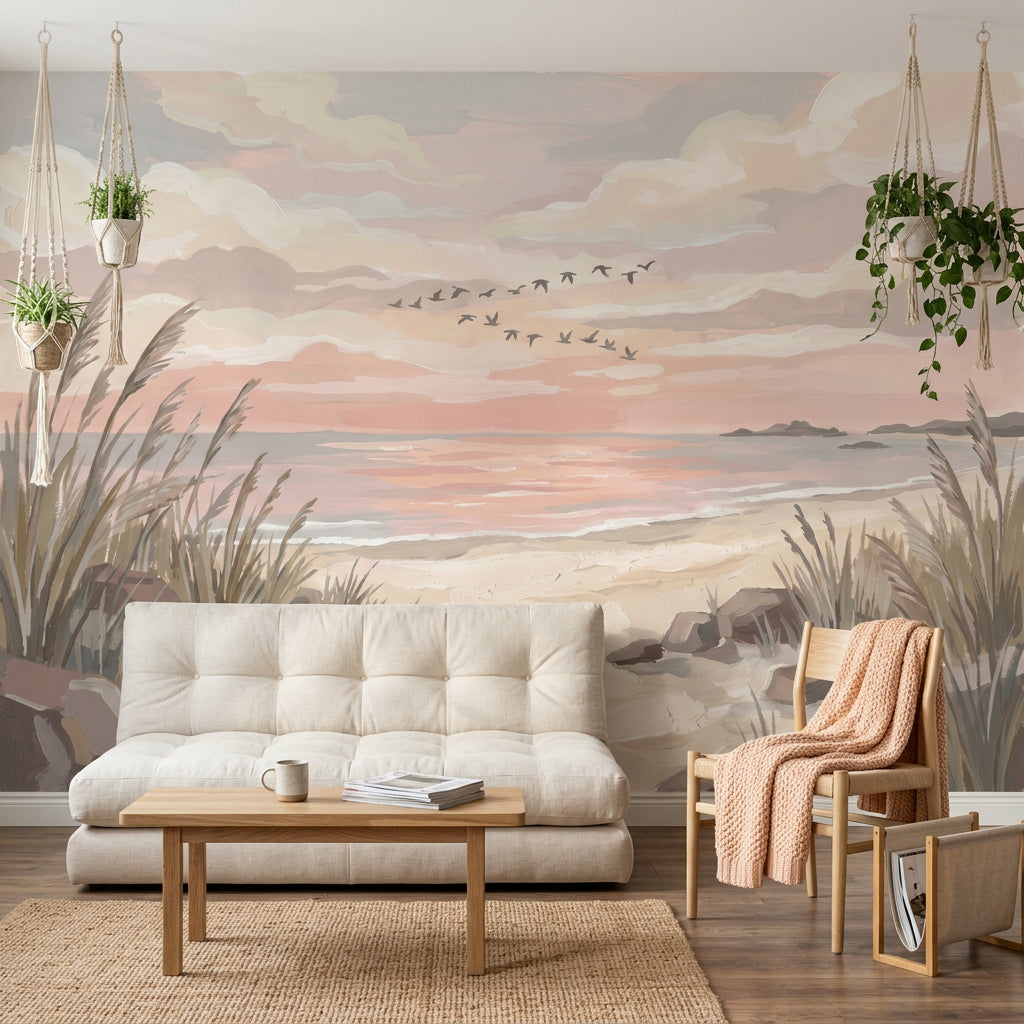 Gün Batımı Sahil Manzaralı Poster Duvar Kağıdı Pastel Salon