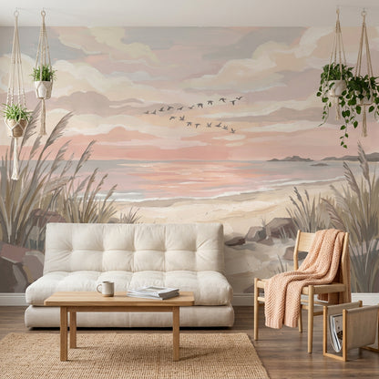 Gün Batımı Sahil Manzaralı Poster Duvar Kağıdı Pastel Salon