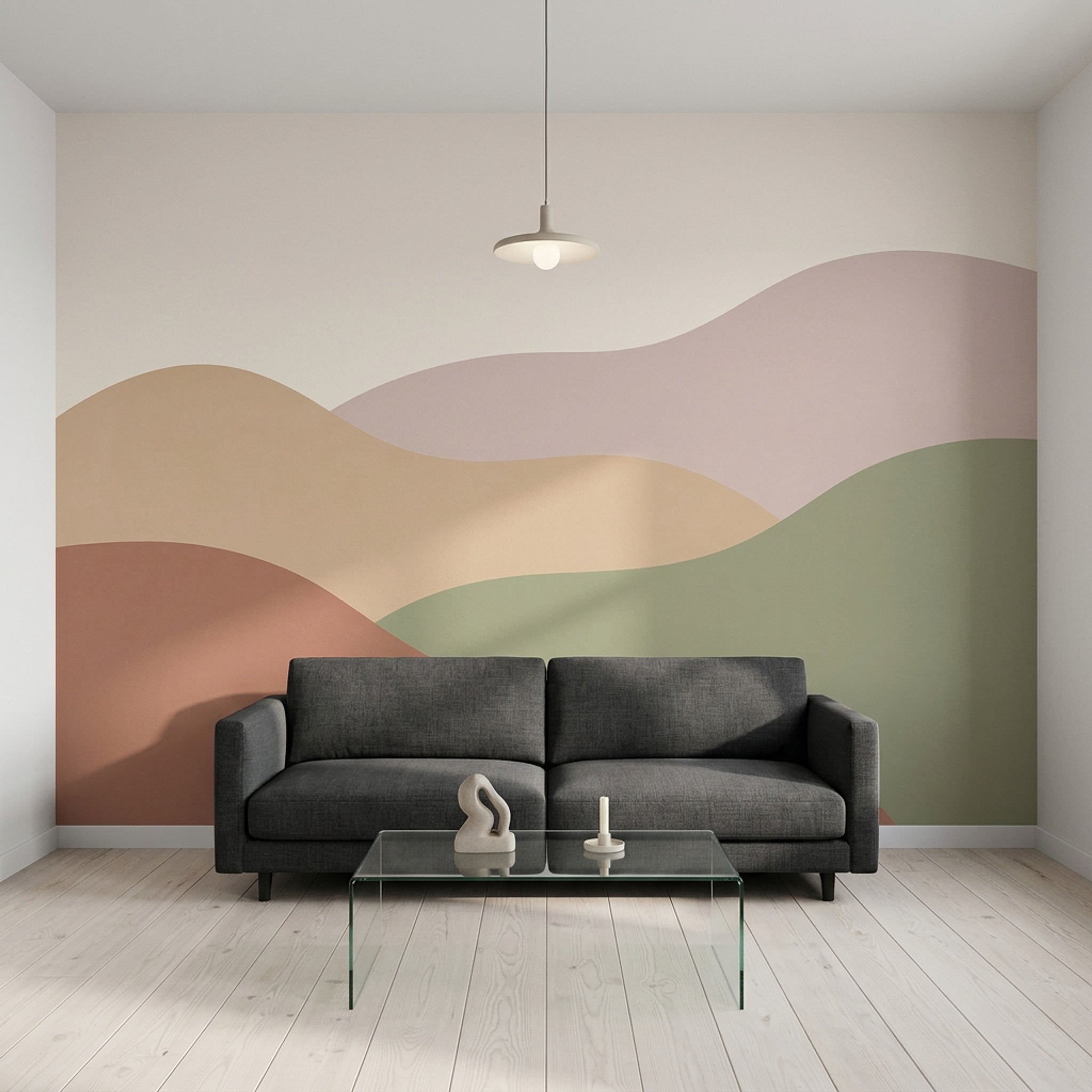 Pastel Dalgalı Soyut Poster Duvar Kağıdı Bej Tonlu Salon