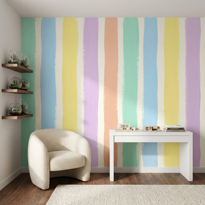 Pastel Renkli Dikey Çizgili Poster Duvar Kağıdı Bebek Odası