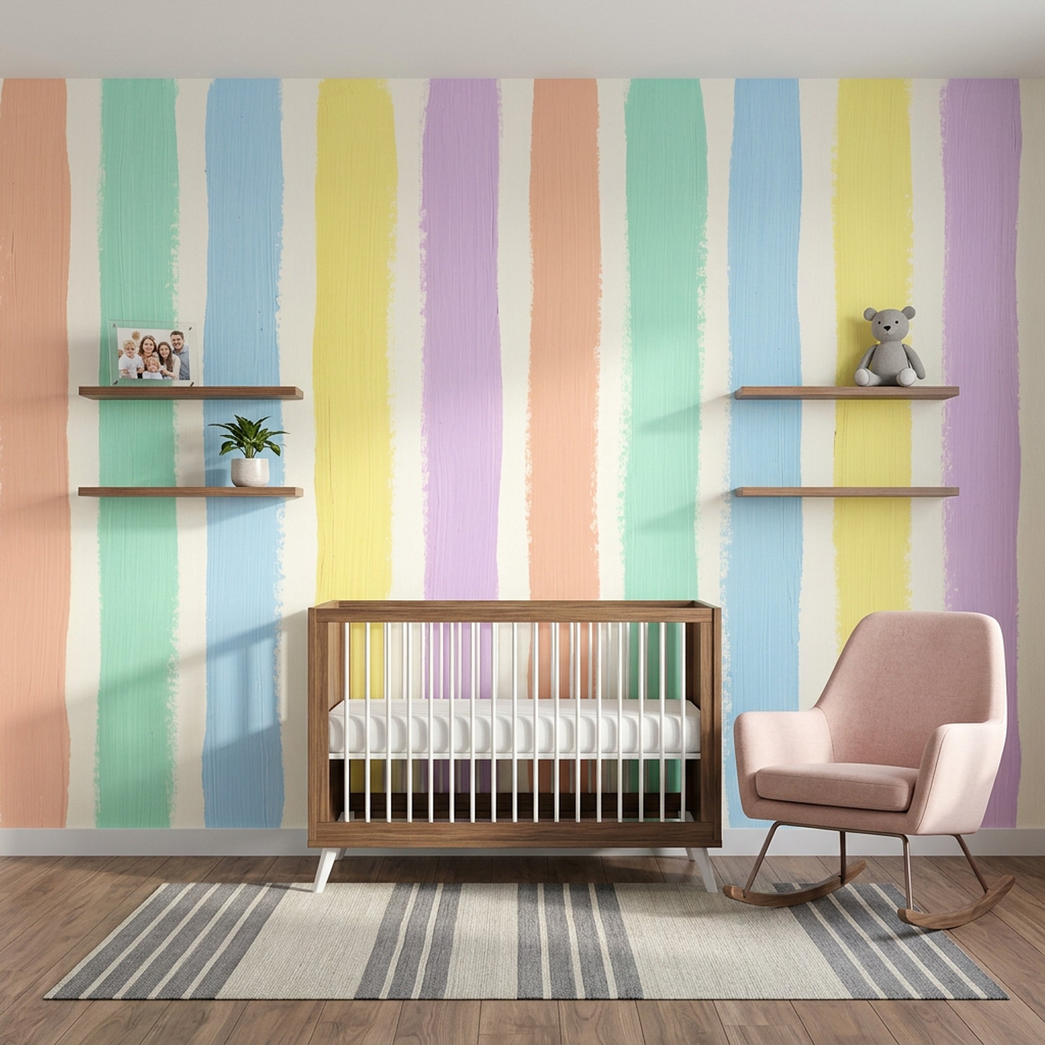 Pastel Renkli Dikey Çizgili Poster Duvar Kağıdı Bebek Odası