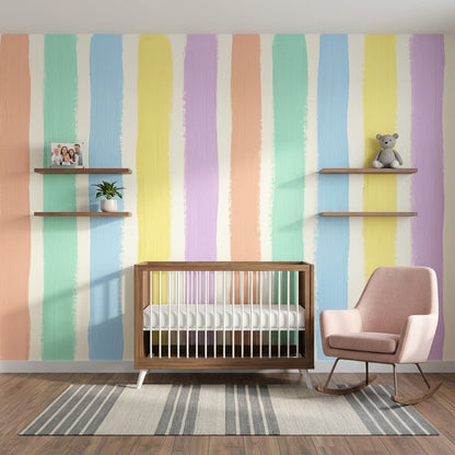 Pastel Renkli Dikey Çizgili Poster Duvar Kağıdı Bebek Odası
