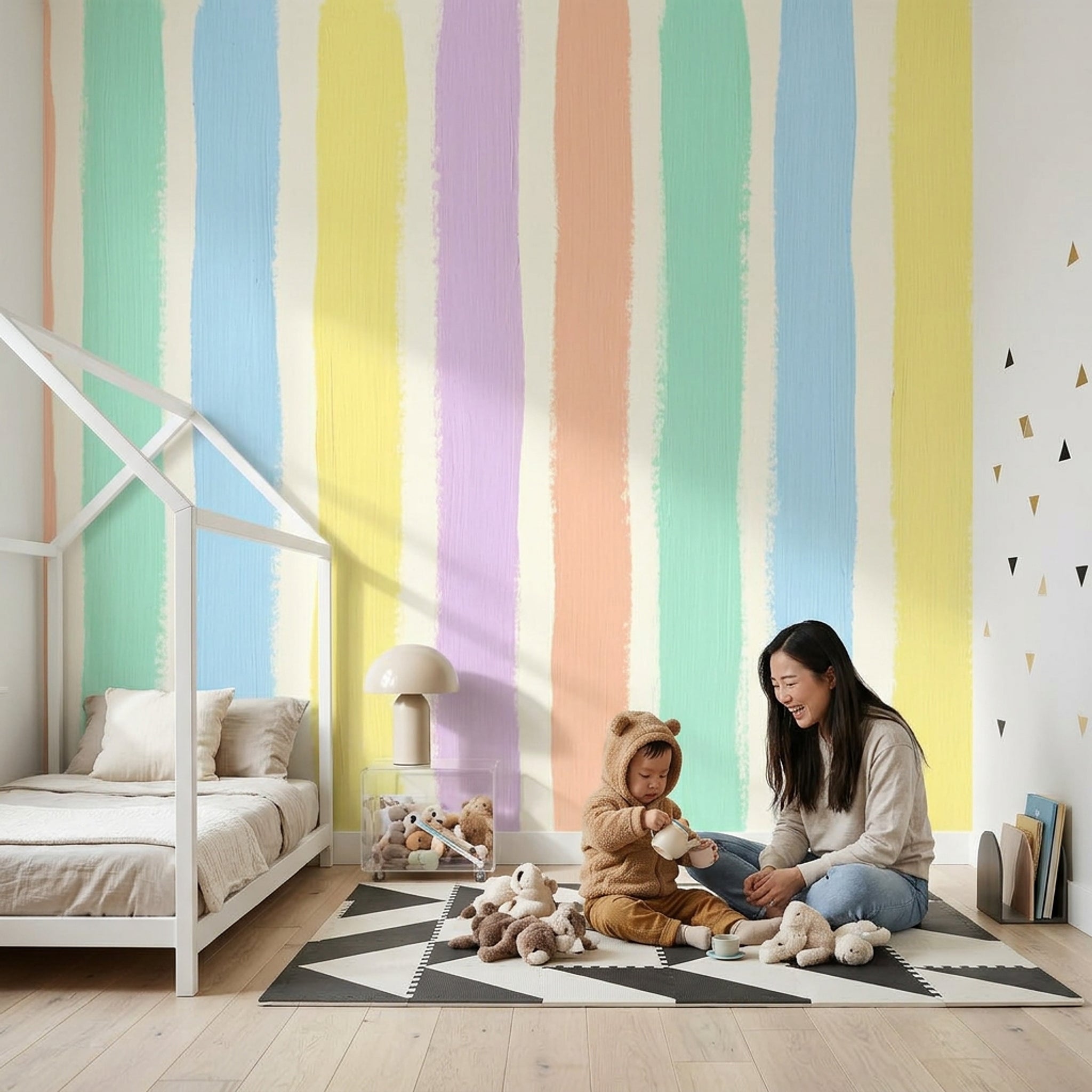 Pastel Renkli Dikey Çizgili Poster Duvar Kağıdı Bebek Odası