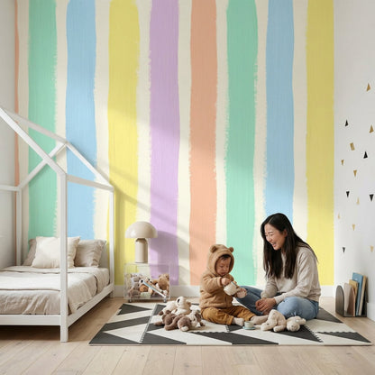 Pastel Renkli Dikey Çizgili Poster Duvar Kağıdı Bebek Odası