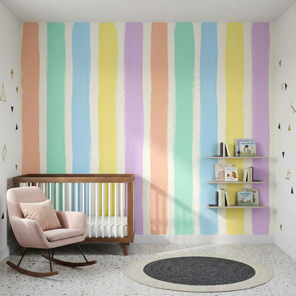 Pastel Renkli Dikey Çizgili Poster Duvar Kağıdı Bebek Odası