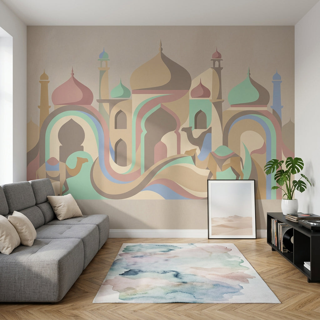 Deve ve Kubbe Silüetli Poster Duvar Kağıdı Pastel Desenli