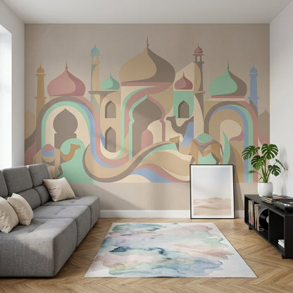 Deve ve Kubbe Silüetli Poster Duvar Kağıdı Pastel Desenli