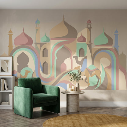 Deve ve Kubbe Silüetli Poster Duvar Kağıdı Pastel Desenli