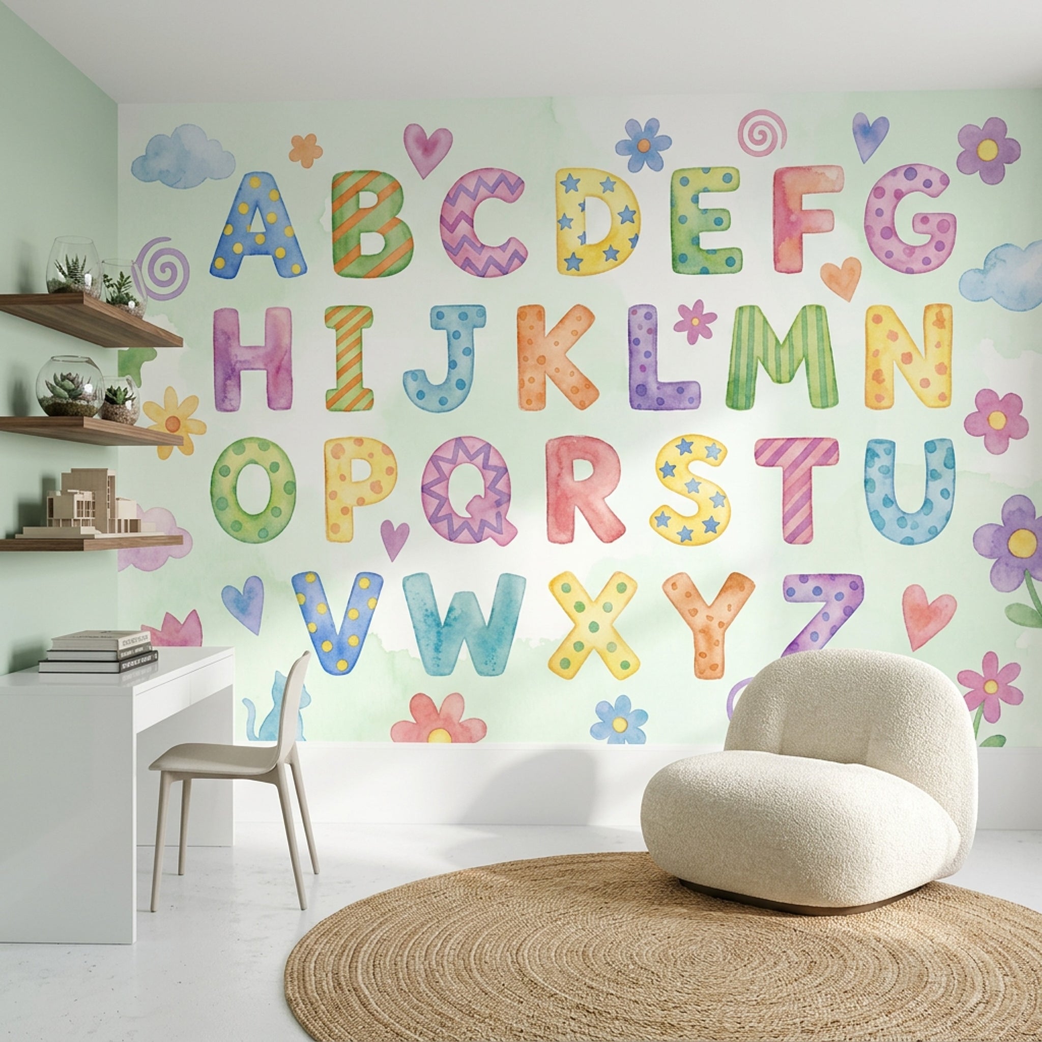 Harfli Poster Duvar Kağıdı Pastel Renkli Çocuk Odası