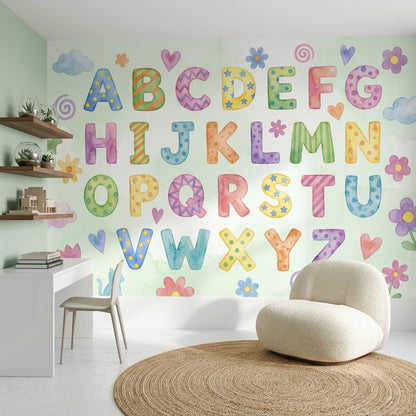 Harfli Poster Duvar Kağıdı Pastel Renkli Çocuk Odası