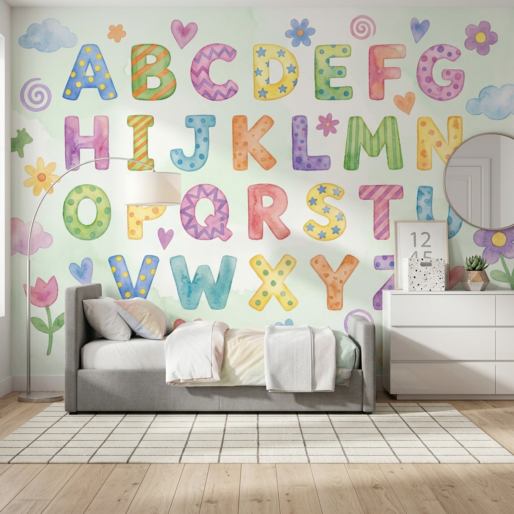 Harfli Poster Duvar Kağıdı Pastel Renkli Çocuk Odası
