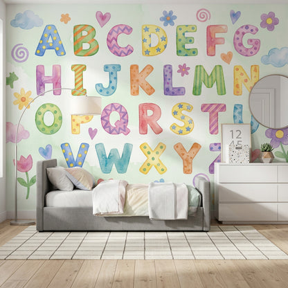 Harfli Poster Duvar Kağıdı Pastel Renkli Çocuk Odası